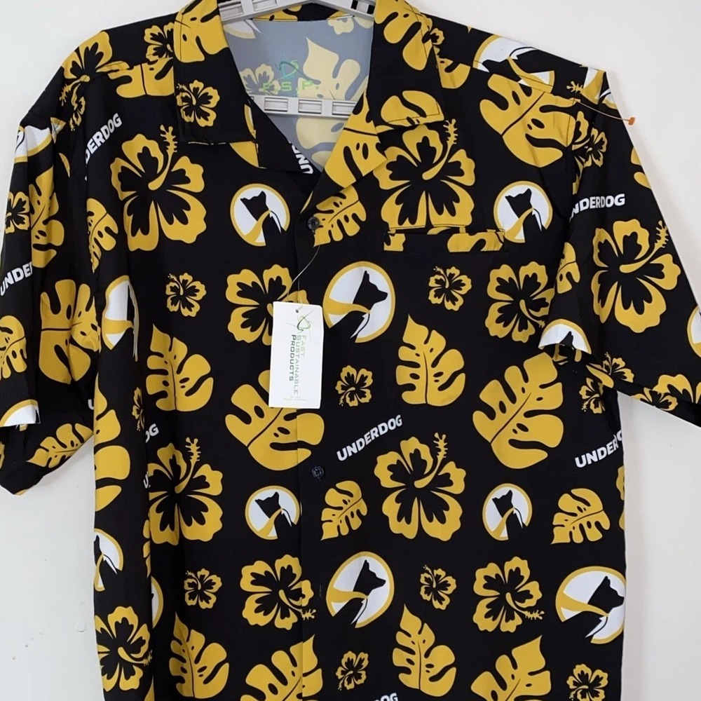 Hawaiian Short Sleeve Shirt Black Yellow Mens Large Underdog Sustainable New